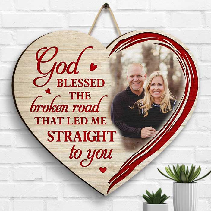 God Brought Us Together - Upload Image, Gift For Couples, Husband Wife - Personalized Shaped Wood Sign