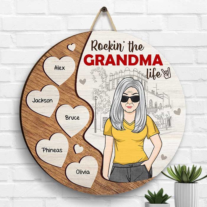 Rockin' The Grandma Life - Gift For Mom, Grandma - Personalized Shaped Wood Sign