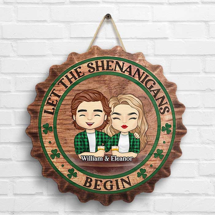 Let The Shenanigans Begin - Gift For Couples, Husband Wife, St. Patrick's Day, Personalized Shaped Wood Sign