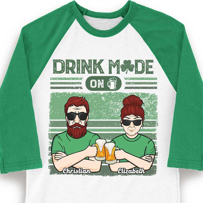 Turning On The Drinking Mode - Gift For Couples, Husband Wife, Personalized St. Patrick's Day Unisex Raglan Shirt