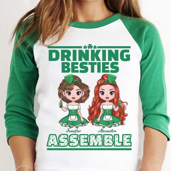 Drinking Besties Assemble -  Gift For Besties, Personalized St. Patrick's Day Unisex Raglan Shirt