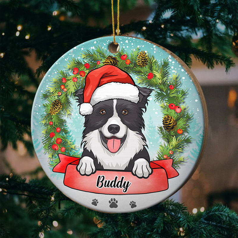 Merry Christmas With The Dog - Personalized Custom Round Shaped Wood Christmas Ornament