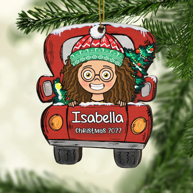 Enjoying Christmas 2022 With Your Kids - Personalized Custom Car Shaped Wood Christmas Ornament