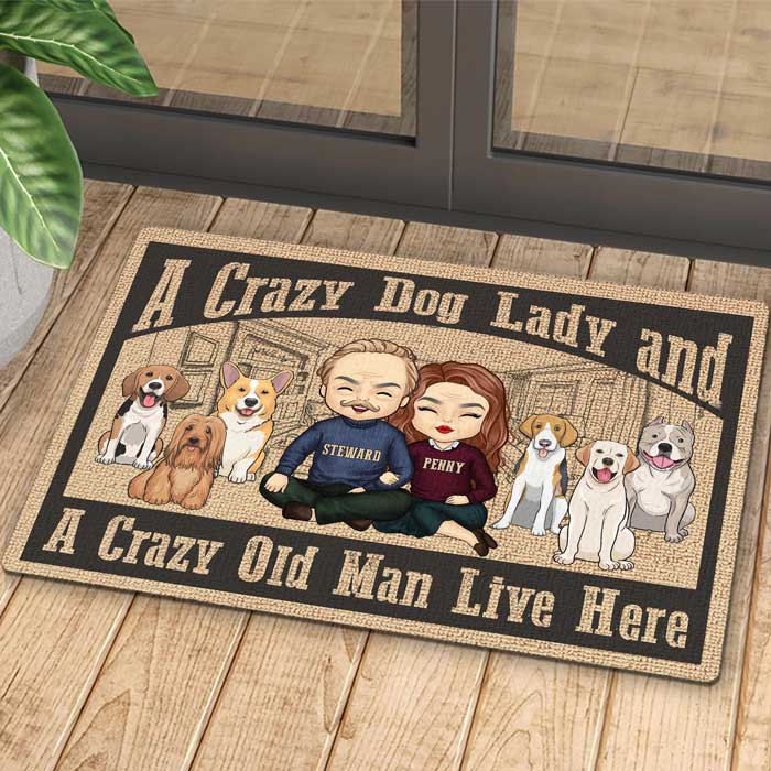 A Crazy Dog Lady Live Here, Sketch House - Personalized Decorative Mat