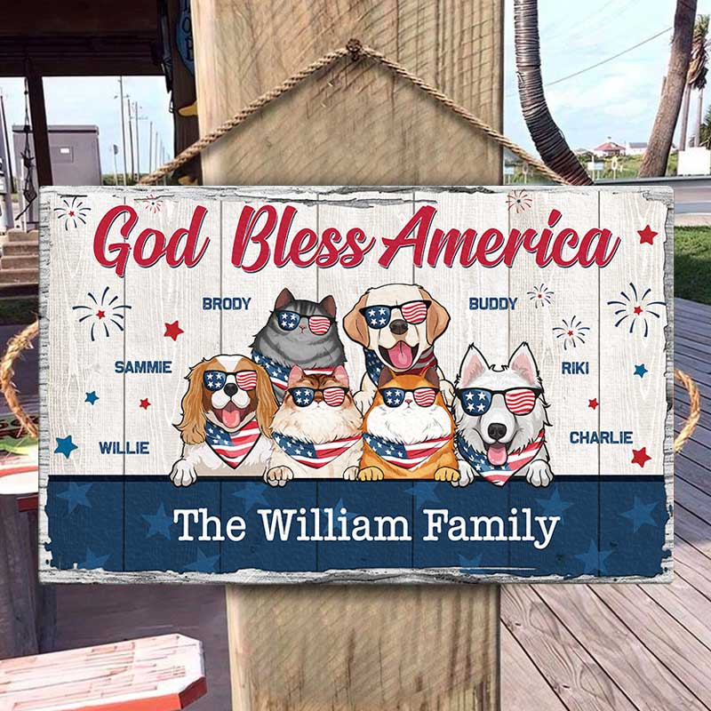 God Bless America - 4th Of July Funny Personalized Pet Rectangle Sign