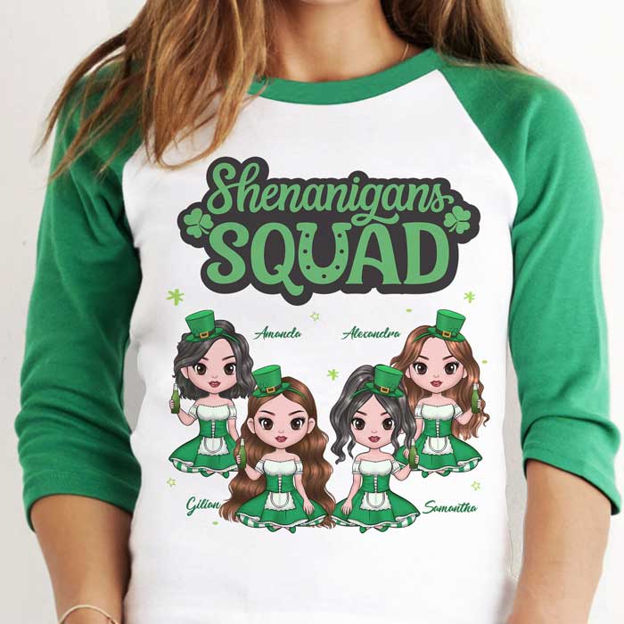 Best Friends, Shenanigans Squad - Gift For Besties, Personalized St. Patrick's Day Unisex Raglan Shirt