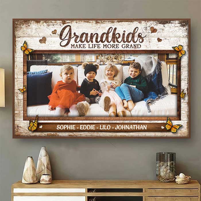 Grandkids Make Life More Grand - Personalized Horizontal Poster - Upload Image, Gift For Grandparents