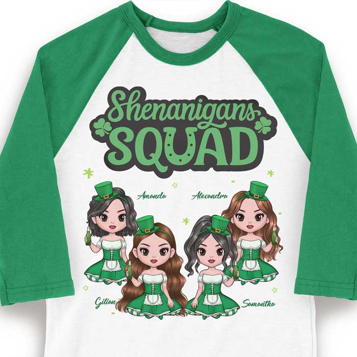 Best Friends, Shenanigans Squad - Gift For Besties, Personalized St. Patrick's Day Unisex Raglan Shirt