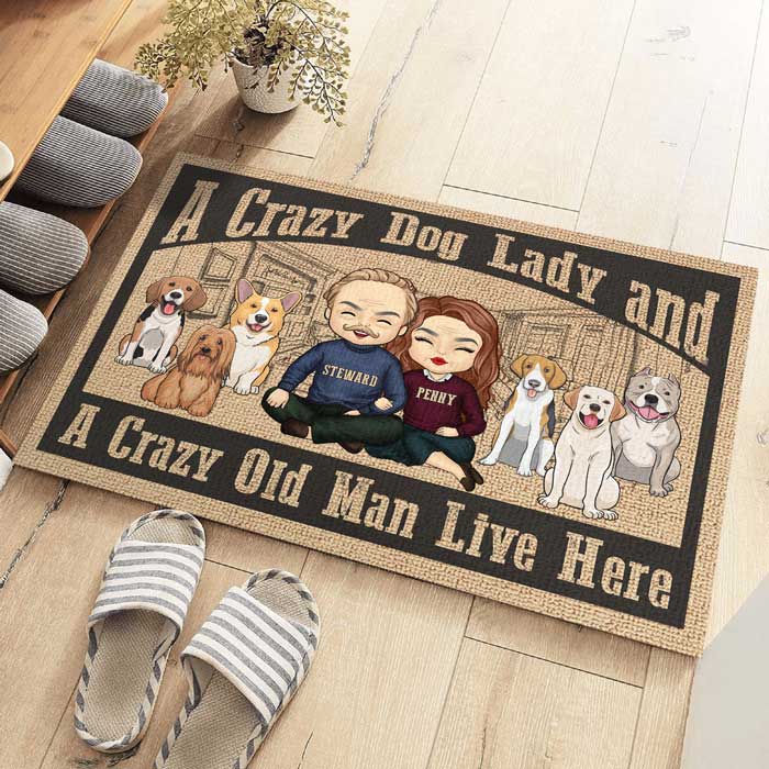 A Crazy Dog Lady Live Here, Sketch House - Personalized Decorative Mat