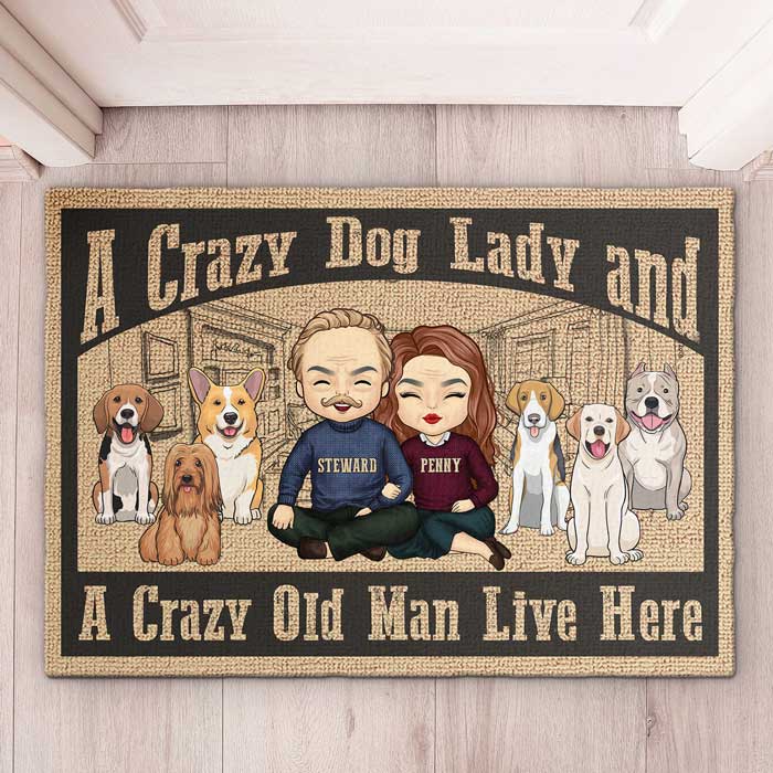 A Crazy Dog Lady Live Here, Sketch House - Personalized Decorative Mat