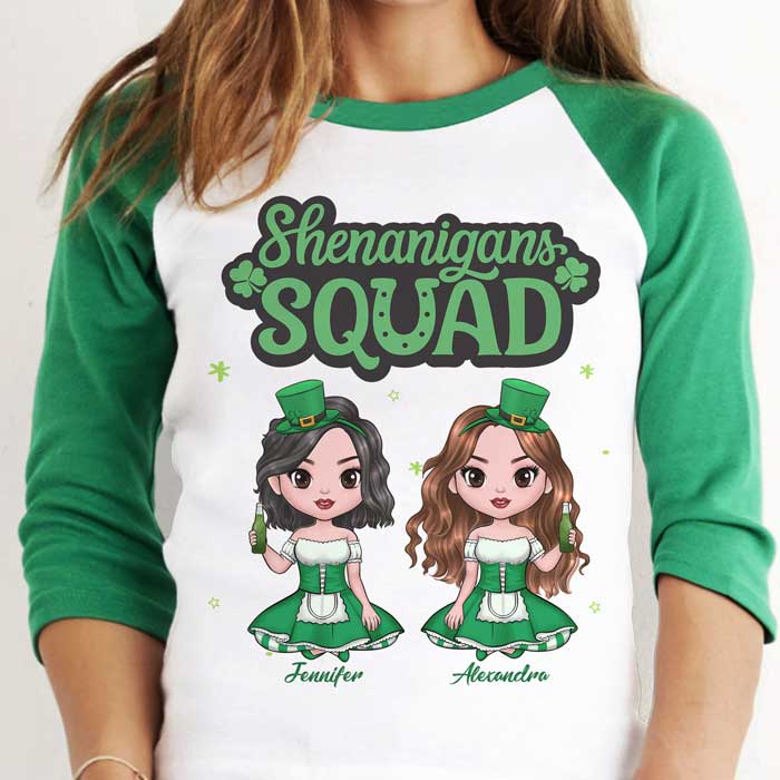 Best Friends, Shenanigans Squad - Gift For Besties, Personalized St. Patrick's Day Unisex Raglan Shirt