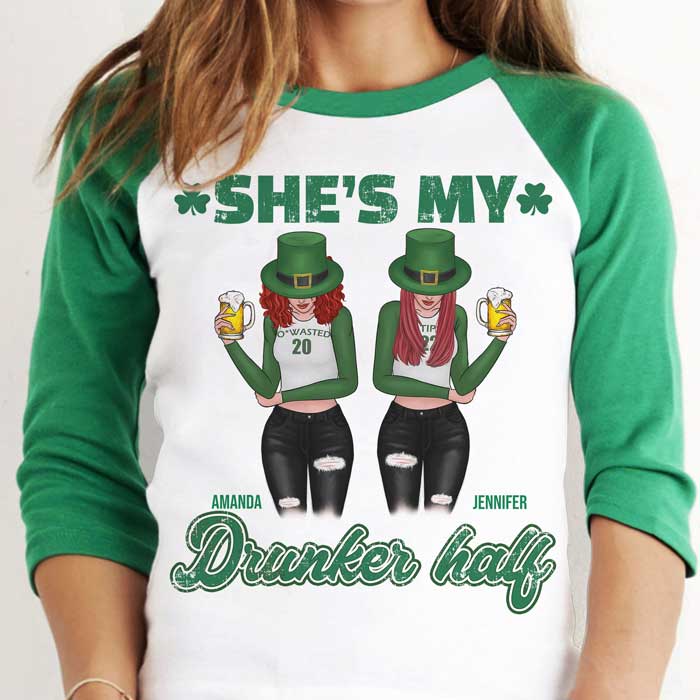 My Bestie Is My Drunker Half - Gift For Besties, Personalized St. Patrick's Day Unisex Raglan Shirt
