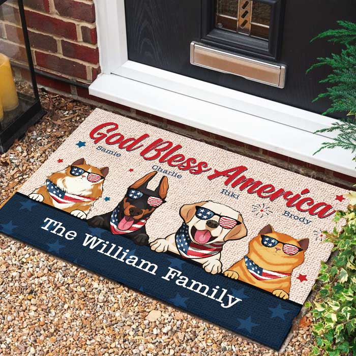 God Bless America - Customized Text - 4th Of July Funny Personalized Pet Decorative Mat (Cat & Dog)