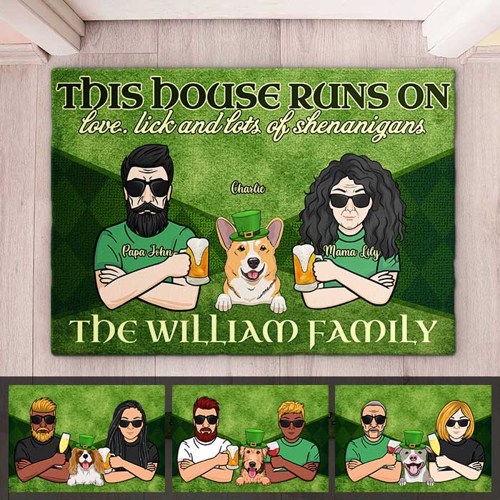 This House Runs On Love, Lick And Lots Of Shenanigans - Gift For Couples, Husband Wife, St. Patrick's Day - Personalized Decorative Mat