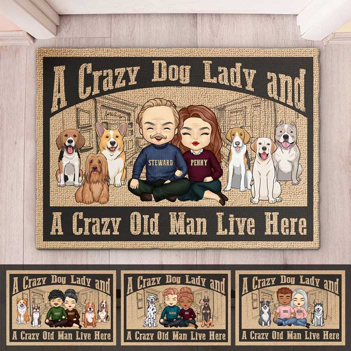 A Crazy Dog Lady Live Here, Sketch House - Personalized Decorative Mat