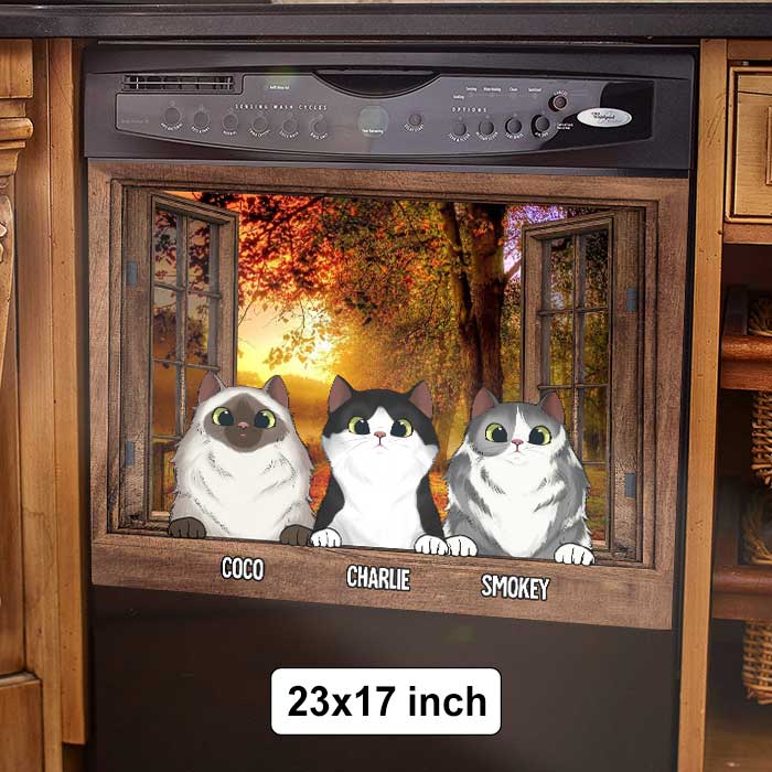 Fall Scenery Cats By The Window - Personalized Dishwasher Cover