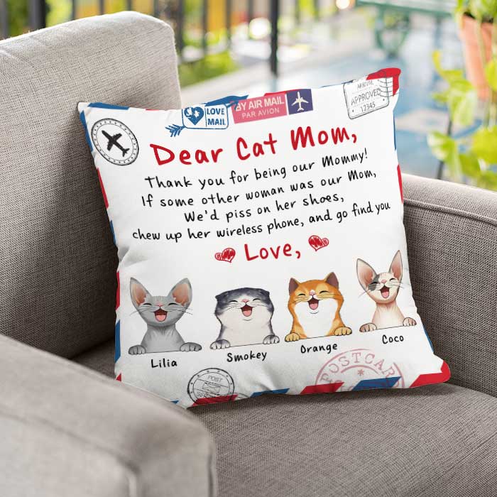 Dear Cat Mom - Thank You For Being Our Mommy - Personalized Camping Pillow (Insert Included)