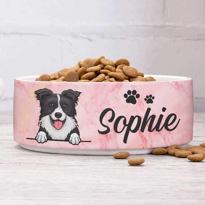 Pink White Green Blue Marble, Gift For Dog Lovers - Personalized Custom Ceramic Dog Bowls