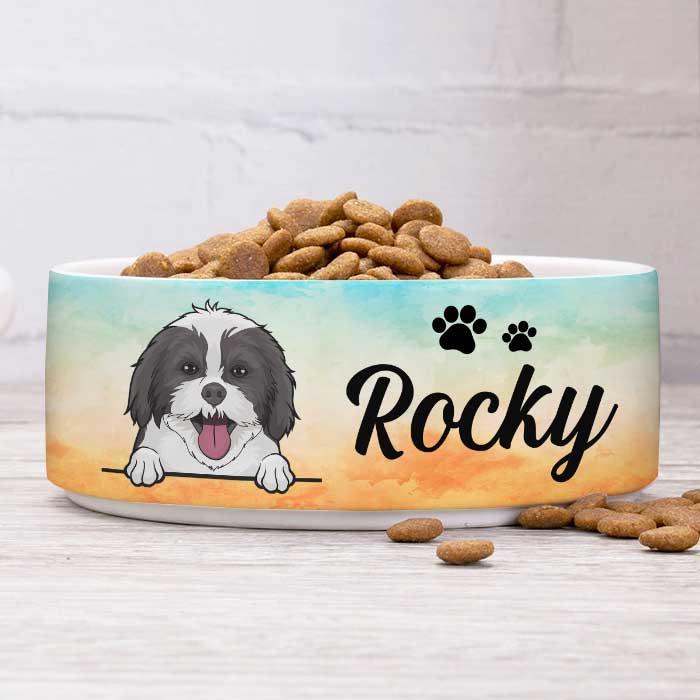 Beach Watercolor, Gift For Dog Lovers - Personalized Custom Ceramic Dog Bowls