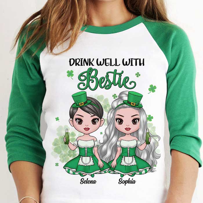 Drink Well With Bestie - Gift For Besties, Personalized St. Patrick's Day Unisex Raglan Shirt