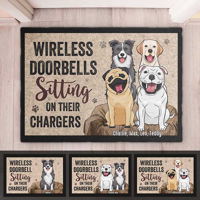 Wireless Doorbells Sitting On Their Chargers - Personalized Decorative Mat - Gift For Pet Lovers, Pet Owners, Pet Gift