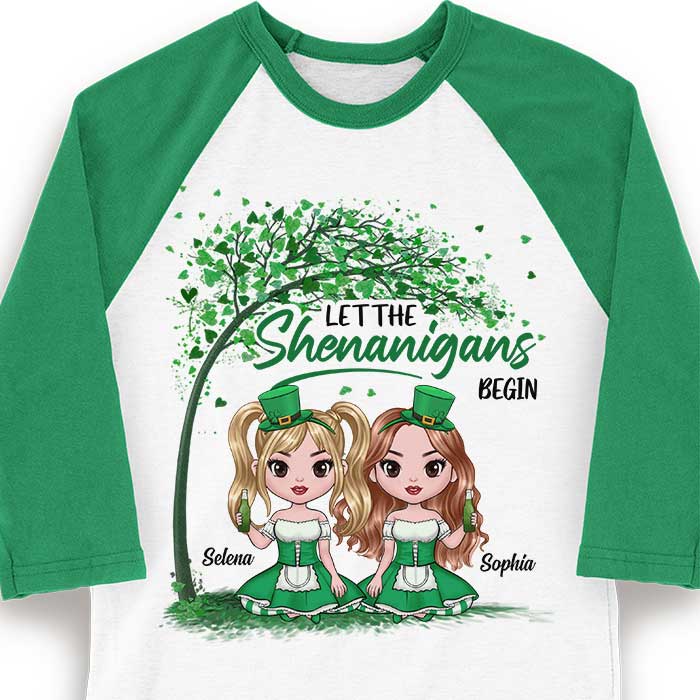 Let The Shenanigans Begin - Gift For Besties, Personalized St. Patrick's Day Unisex Raglan Shirt