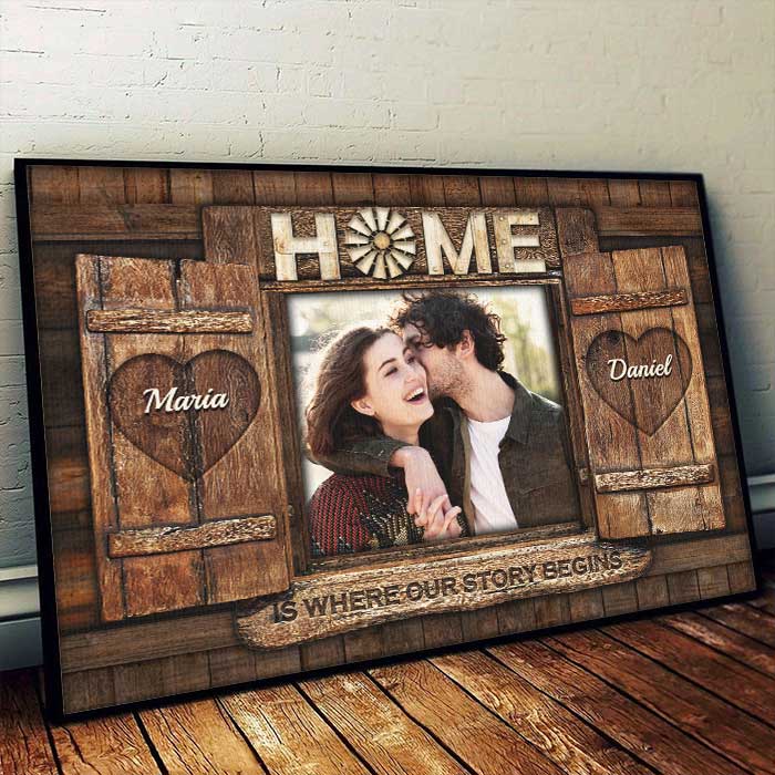 Home Is Where Our Story Begins - Upload Image, Gift For Couples, Husband Wife - Personalized Horizontal Poster