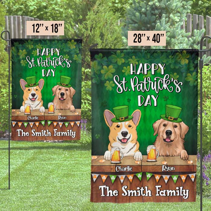 Happy St. Patrick's Day With Dogs - Gift For St. Patrick's Day, Personalized Flag