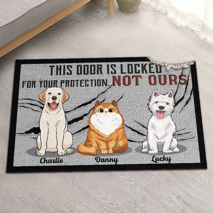 This Door Is Locked For Your Protection - Personalized Shaped Decorative Mat - Gift For Pet Lovers, Pet Owners, Pet Gift