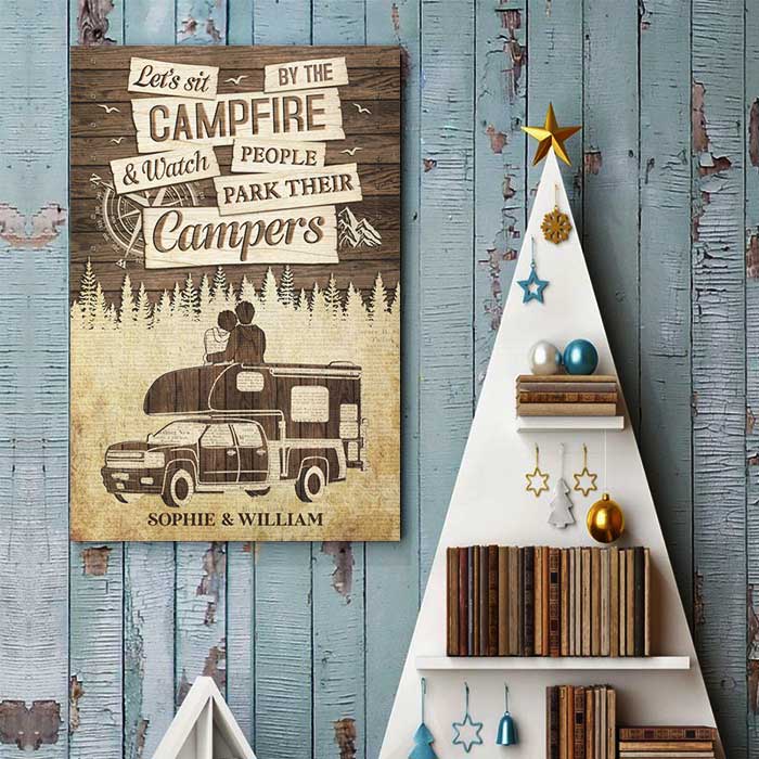 Sit By The Campfire & Watch People Park Their Campers - Gift For Couples, Husband Wife, Personalized Vertical Poster