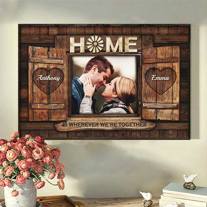 Home Is Wherever We Are Together - Upload Image, Gift For Couples, Husband Wife - Personalized Horizontal Poster