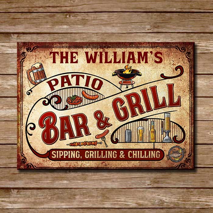 Sipping, Grilling And Chilling - Personalized Metal Sign