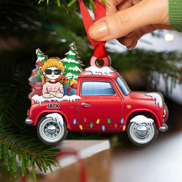 Loads Of Love With Kids - Personalized Custom Car Shaped Wood Christmas Ornament