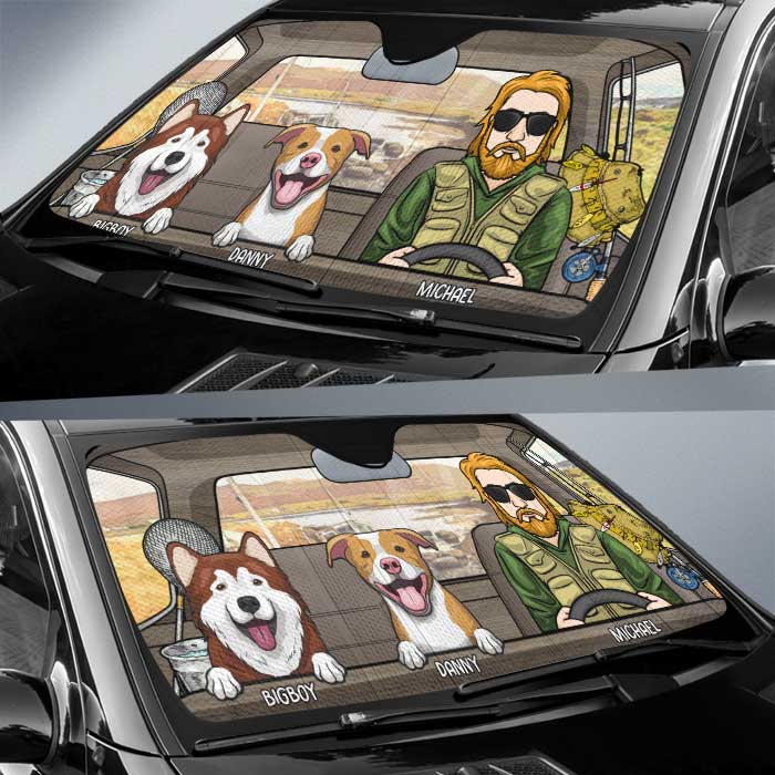 Man And His Dogs - Personalized Dog Auto Sun Shade
