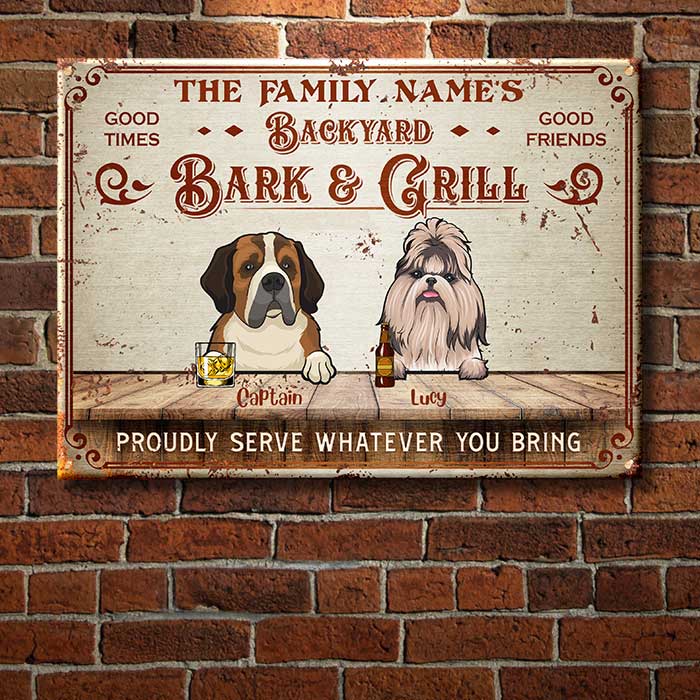 Backyard Bark & Grill - Funny Personalized Dog Metal Sign