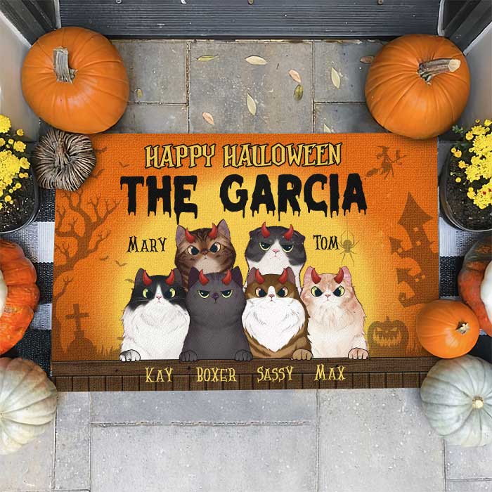 Happy Halloween - Gift For Cat Lovers - Personalized Decorative Mat
