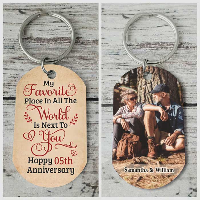 My Favorite Place Is Next To You - Upload Image, Gift For Couples - Personalized Keychain