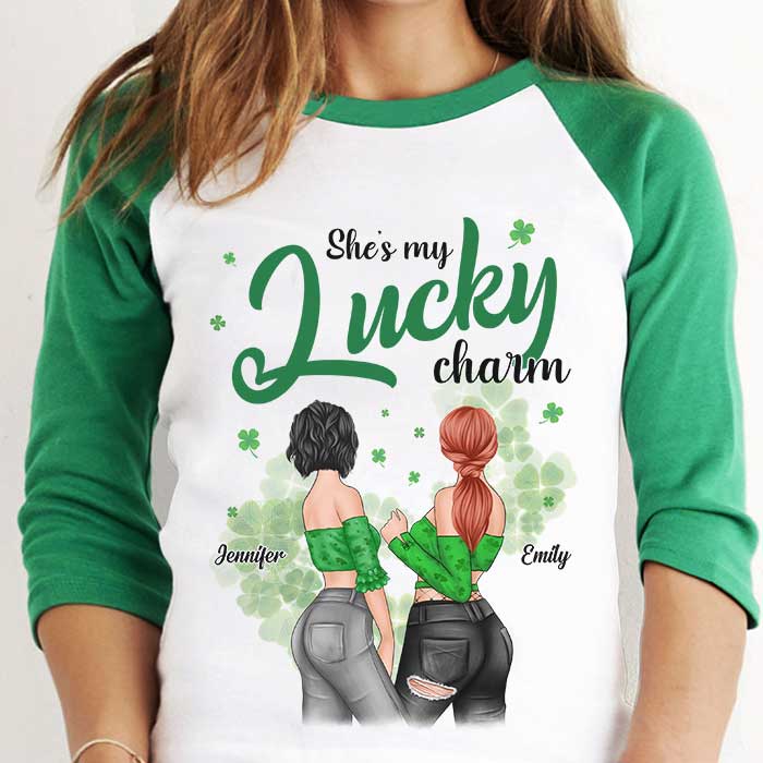 She's My Lucky Charm - Gift For Besties, Personalized St. Patrick's Day Unisex Raglan Shirt