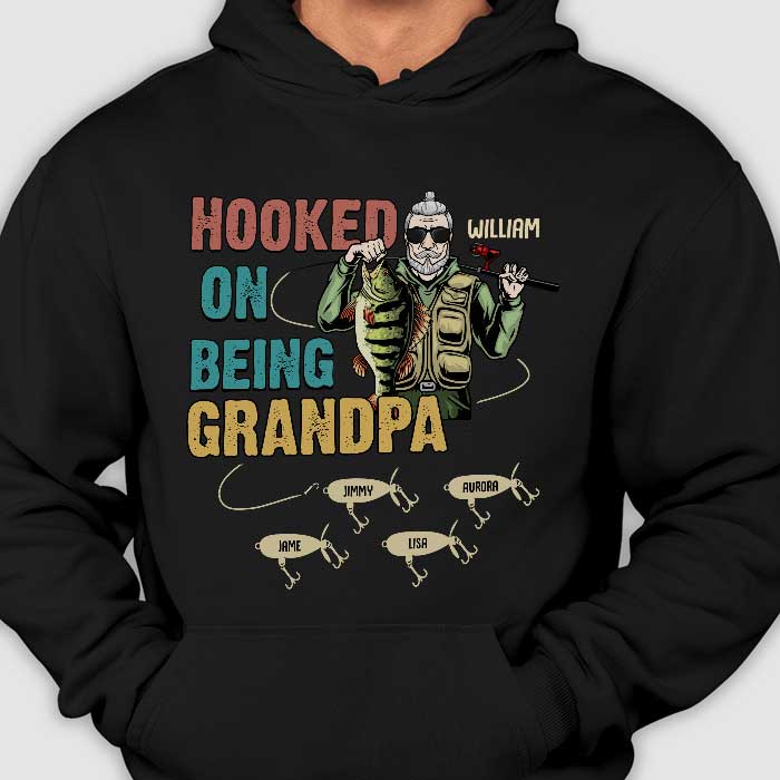 Hooked On Being Grandpa - Gift For Dad, Grandpa - Personalized Unisex T-Shirt, Hoodie