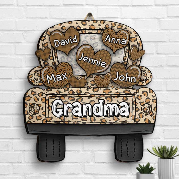 Grandma Truck Loading Heart - Gift For Mom, Grandma - Personalized Shaped Wood Sign