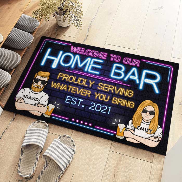 Welcome To Our Home Bar - Gift For Couples, Husband Wife, Personalized Decorative Mat