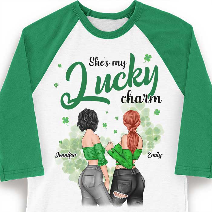She's My Lucky Charm - Gift For Besties, Personalized St. Patrick's Day Unisex Raglan Shirt