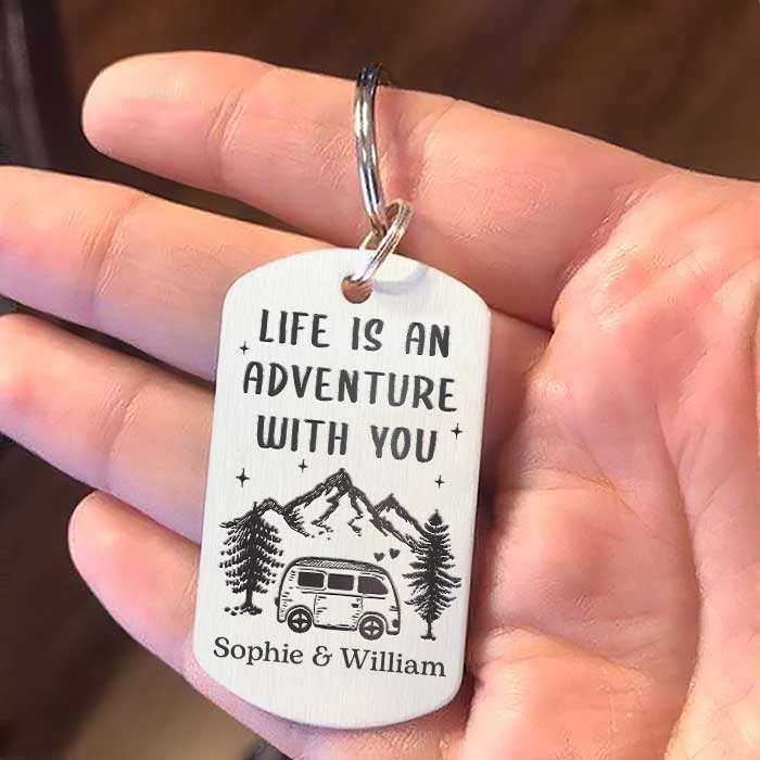 Life Is An Adventure With You - Upload Image, Gift For Camping Couples - Personalized Keychain