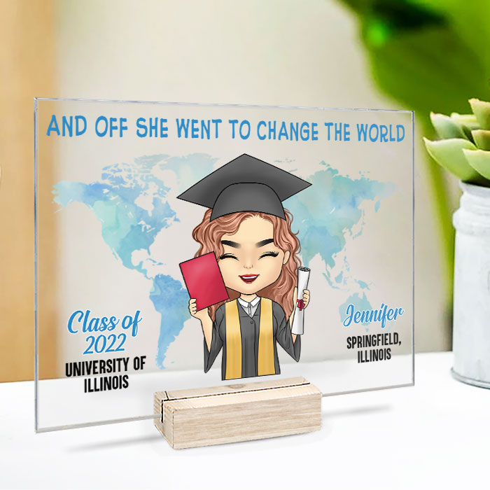 And Off She Went To Change The World - Personalized Acrylic Plaque