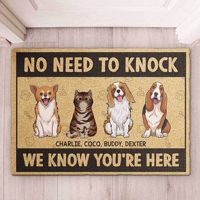 We Know You're Here, Dogs And Cats - Personalized Decorative Mat