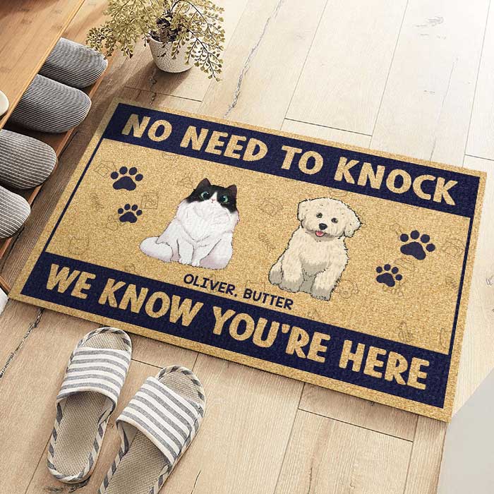 We Know You're Here, Dogs And Cats - Personalized Decorative Mat