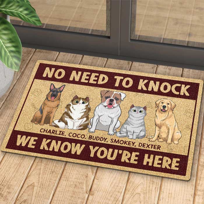 We Know You're Here, Dogs And Cats - Personalized Decorative Mat