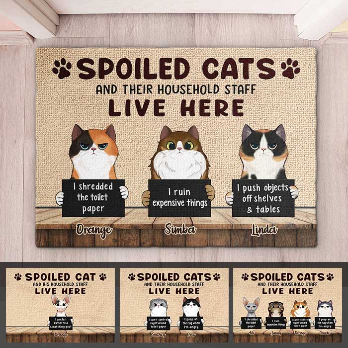 Spoiled Cats Live Here - Gift For Cat Lovers - Personalized Decorative Mat