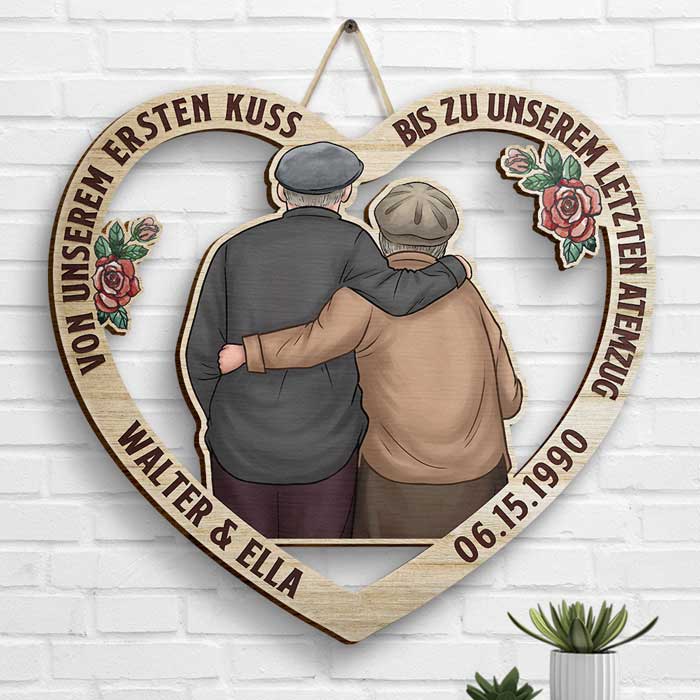 Paar Umarmt Sich Von Unserem Ersten Kuss Bis Zu Unserem Letzten Atemzug - Gift For Couples, Husband Wife, Personalized Shaped Wood Sign German