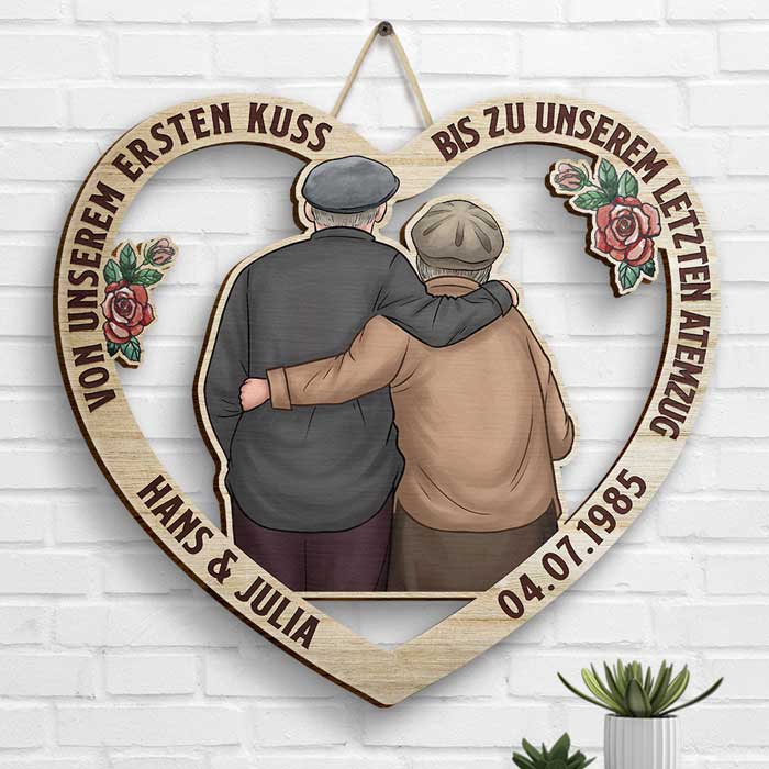 Paar Umarmt Sich Von Unserem Ersten Kuss Bis Zu Unserem Letzten Atemzug - Gift For Couples, Husband Wife, Personalized Shaped Wood Sign German